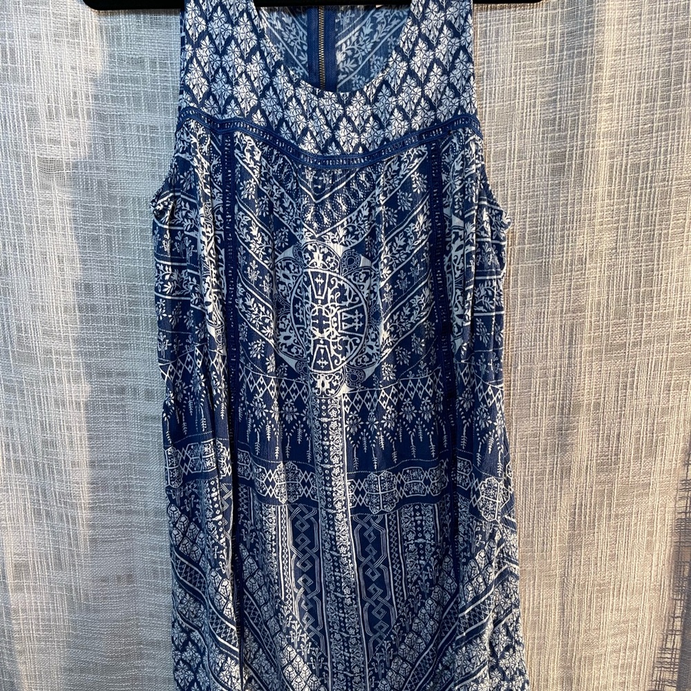 Print sundress, navy/ white print sleeveless dress
